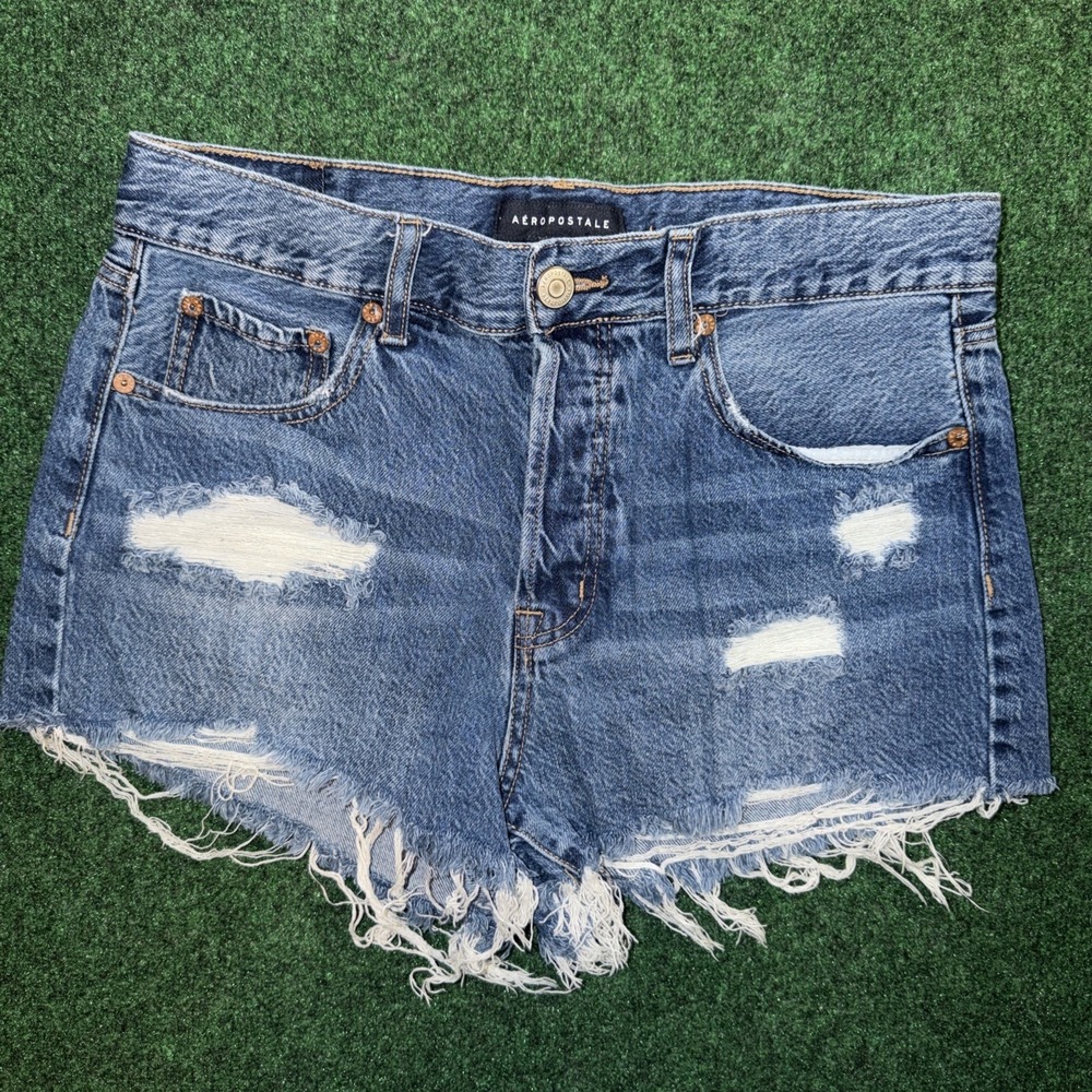 Aeropostale Boyfriend High Waisted Jean Shorts Dark Distressed Cut‎ Off Size 6